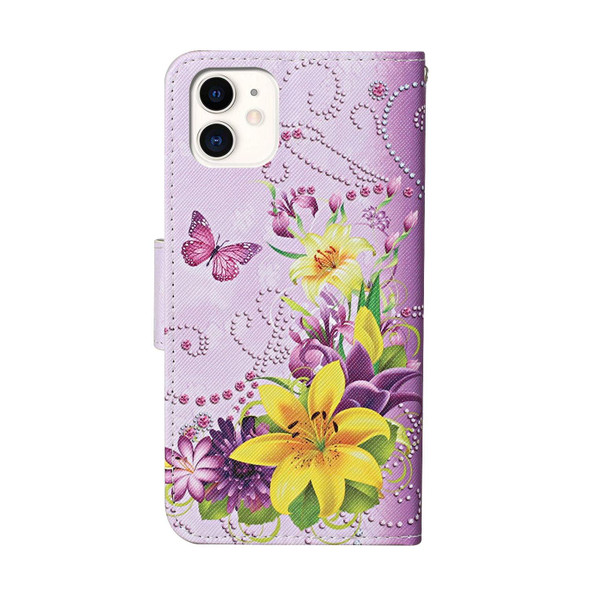 Colored Drawing Pattern Horizontal Flip Leatherette Case with Holder & Card Slots & Wallet - iPhone 12 mini(Yellow Flower Butterfly)
