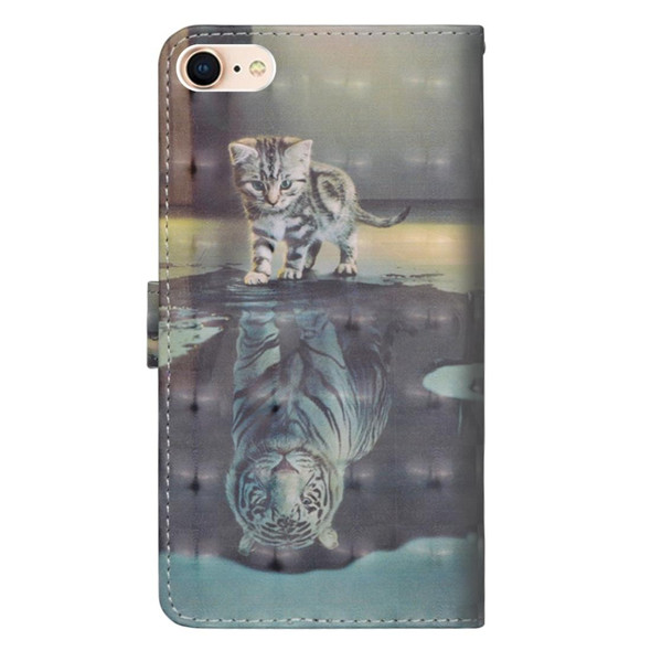 iPhone SE 2022 / SE 2020 / 8 / 7 3D Painting Pattern Horizontal Flip TPU + PU Leather Case with Holder & Card Slots & Wallet & Lanyard(Cat Tiger)