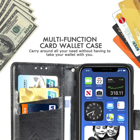 iPhone 12 mini Butterfly Love Flower Embossed Horizontal Flip Leather Case with Bracket / Card Slot / Wallet / Lanyard(Dark Purple)