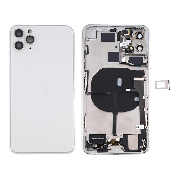 Battery Back Cover Assembly (with Side Keys & Power Button + Volume Button Flex Cable & Wireless Charging Module & Motor & Charging Port & Loud Speaker & Card Tray & Camera Lens Cover) for iPhone 11 Pro(Silver)