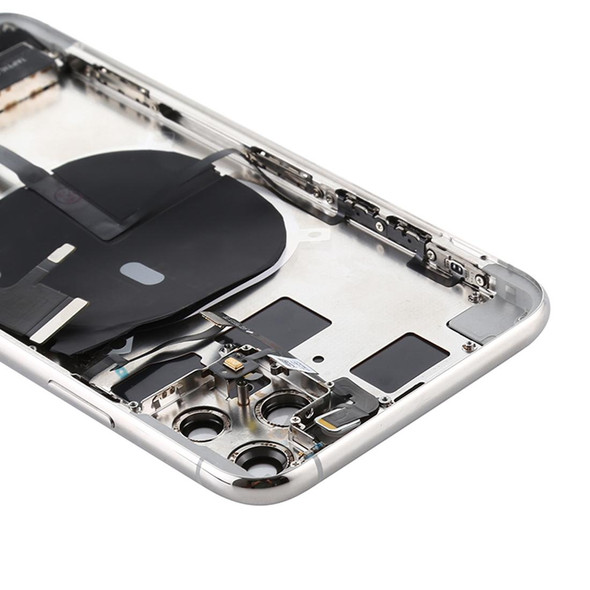 Battery Back Cover Assembly (with Side Keys & Power Button + Volume Button Flex Cable & Wireless Charging Module & Motor & Charging Port & Loud Speaker & Card Tray & Camera Lens Cover) for iPhone 11 Pro(Silver)