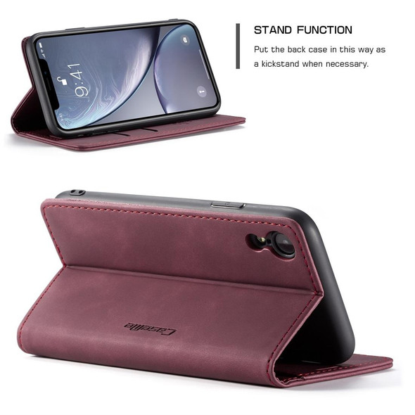 CaseMe-013 Multifunctional Retro Frosted Horizontal Flip Leatherette Case for iPhone XR, with Card Slot & Holder & Wallet(Wine Red)