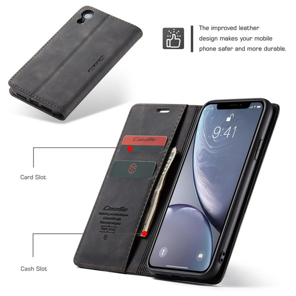 CaseMe-013 Multifunctional Retro Frosted Horizontal Flip Leatherette Case for iPhone XR, with Card Slot & Holder & Wallet(Black)