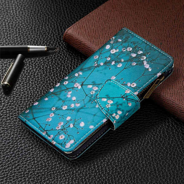 iPhone XS Max Colored Drawing Pattern Zipper Horizontal Flip Leather Case with Holder & Card Slots & Wallet(Plum Blossom)