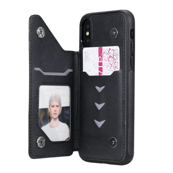 iPhone XS / X Cat Tree Embossing Pattern Shockproof Protective Case with Card Slots & Photo Frame & Holder(Black)