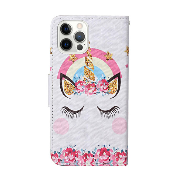 Colored Drawing Pattern Horizontal Flip Leatherette Case with Holder & Card Slots & Wallet - iPhone 12 Pro Max(Crown Unicorn)