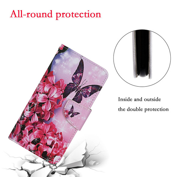 Colored Drawing Pattern Horizontal Flip Leatherette Case with Holder & Card Slots & Wallet - iPhone 12 Pro Max(Red Flower Butterfly)