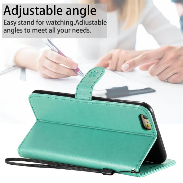 iPhone 6 Plus Cat Bee Embossing Pattern Shockproof Horizontal Flip Leather Case with Holder & Card Slots & Wallet(Green)