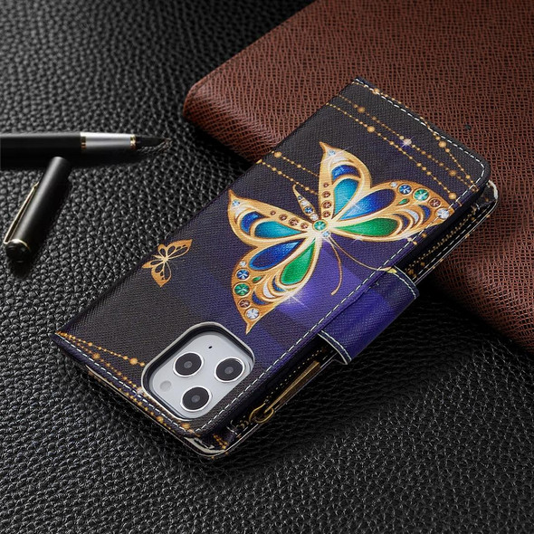 iPhone 12 Pro Max Colored Drawing Pattern Zipper Horizontal Flip Leather Case with Holder & Card Slots & Wallet(Big Butterfly)