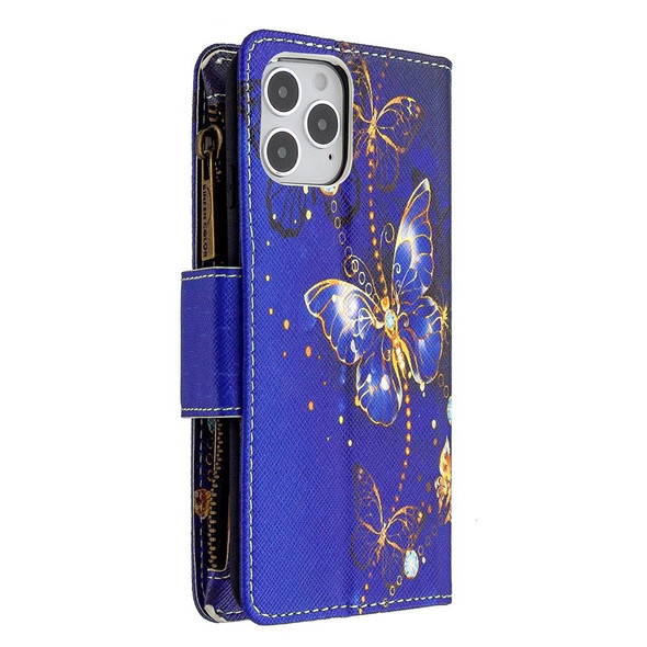 iPhone 12 / 12 Pro Colored Drawing Pattern Zipper Horizontal Flip Leather Case with Holder & Card Slots & Wallet(Purple Butterfly)