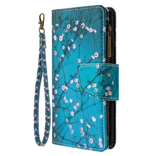 iPhone 12 / 12 Pro Colored Drawing Pattern Zipper Horizontal Flip Leather Case with Holder & Card Slots & Wallet(Plum Blossom)