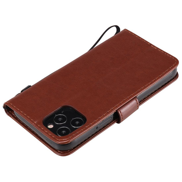 iPhone 12 / 12 Pro Tree & Cat Embossed Pattern Horizontal Flip Leather Case with Holder & Card Slots & Wallet & Lanyard(Coffee)