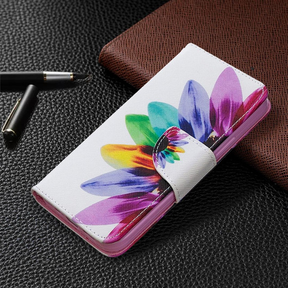 iPhone 12 / 12 Pro Colored Drawing Pattern Horizontal Flip Leather Case with Holder & Card Slots & Wallet(Sunflower)