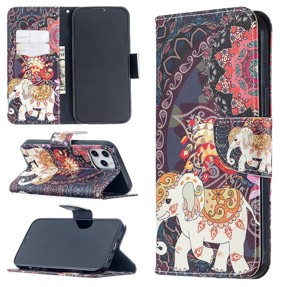 iPhone 12 Pro Max Colored Drawing Pattern Horizontal Flip Leather Case with Holder & Card Slots & Wallet(Flowers and Elephant)