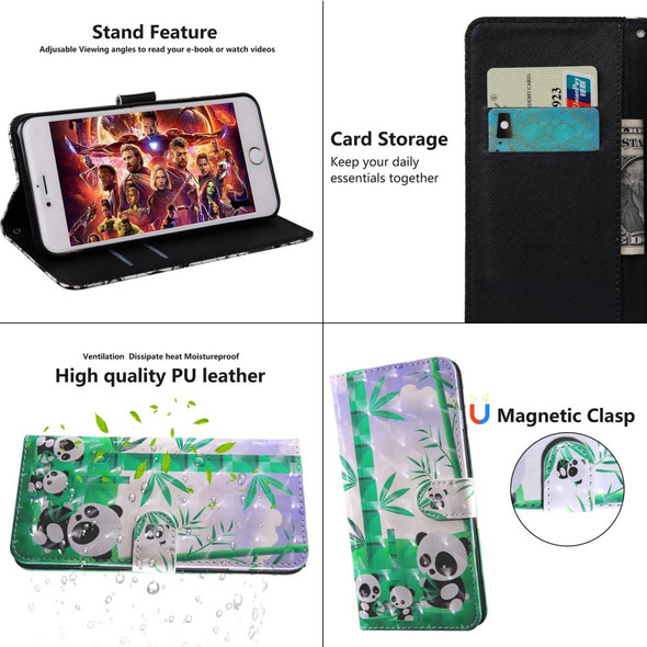 iPhone 12 mini 3D Painting Pattern Coloured Drawing Horizontal Flip PU Leather Case with Holder & Card Slots & Wallet & Lanyard(Panda)