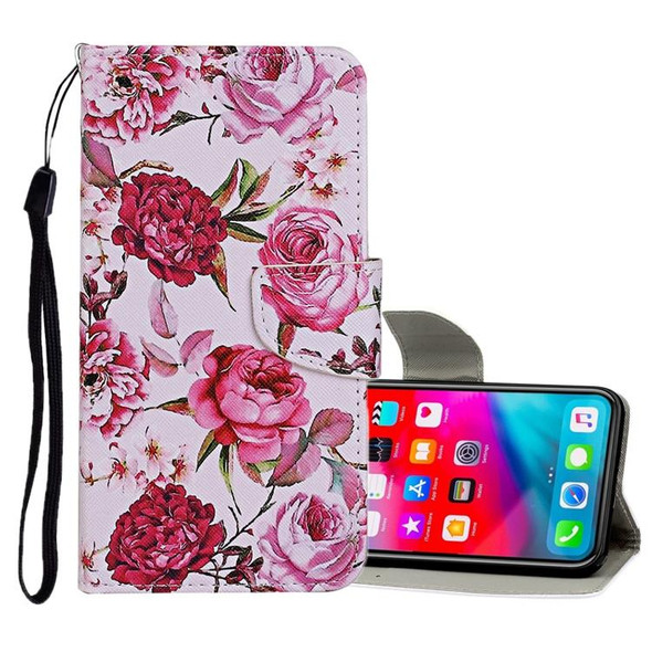 iPhone XS Max Colored Drawing Pattern Horizontal Flip Leather Case with Holder & Card Slots & Wallet(Peony)