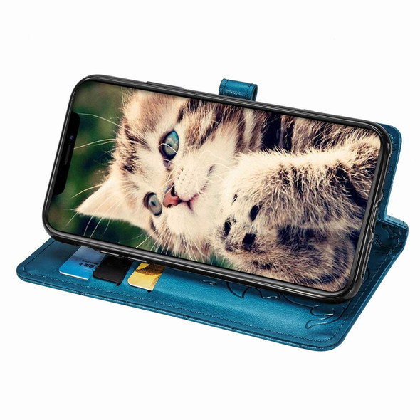 iPhone 11 Pro Cute Cat and Dog Embossed Horizontal Flip PU Leather Case with Holder / Card Slot / Wallet / Lanyard(Blue)