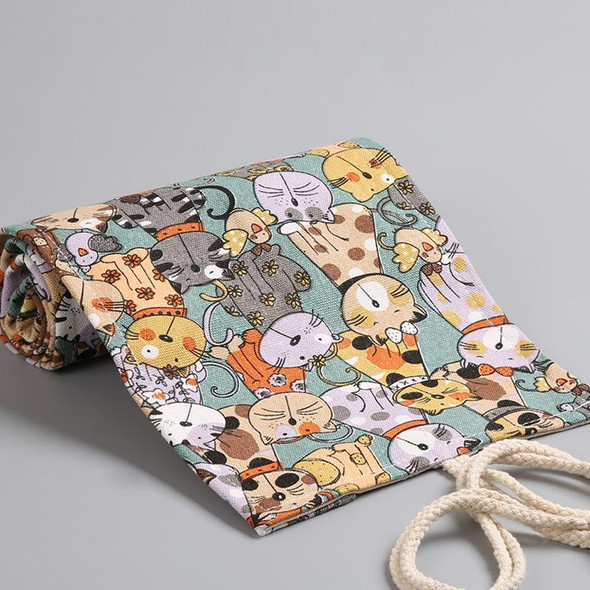 108  Holes Cotton Canvas Large Capacity Pen Curtain Big Face Cute Cat Cartoon Color Pencil Bag