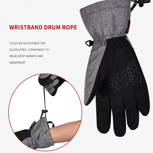 Boodun Five-Finger Ski Gloves Windproof Waterproof Finger Touch Screen Keep Warm Gloves, Size: L(Black Gray)