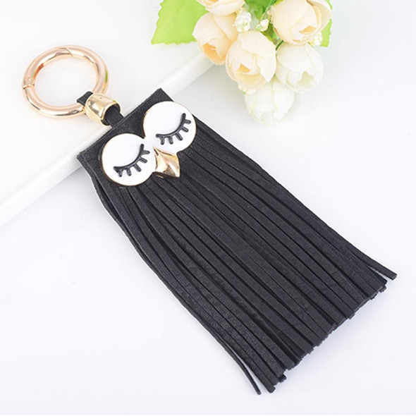 Fashion Casual PU Leatherette Tassels Women Key Chain Bag Pendant Car Key Chain Ring Hanging Holder Creative Personality Owl Tassel Car Key Ring Bag Ornaments Pendant(Black)