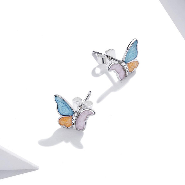 S925 Sterling Silver Three Colors Butterfly Ear Studs Women Earrings