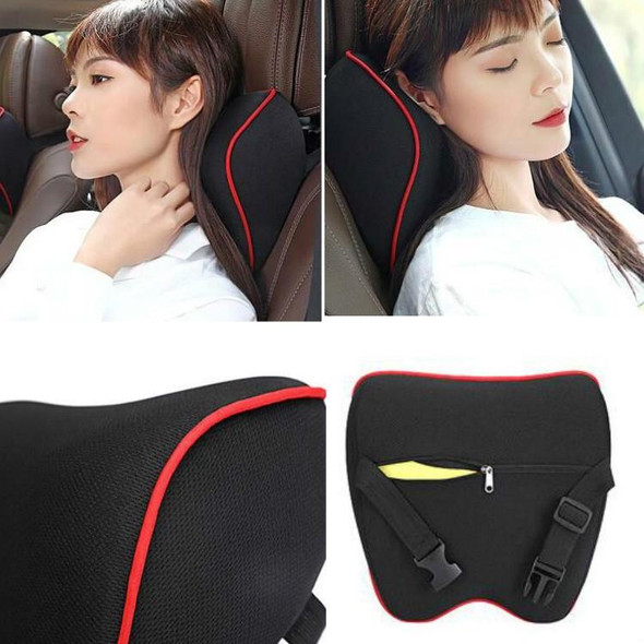 Car Headrest Pillow Neck Pillow Car Memory Foam Cervical Pillow Interior Supplies(Black Brown Edge)