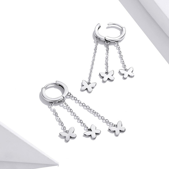 S925 Sterling Silver Tassel Butterfly Ear Stud Women Earrings