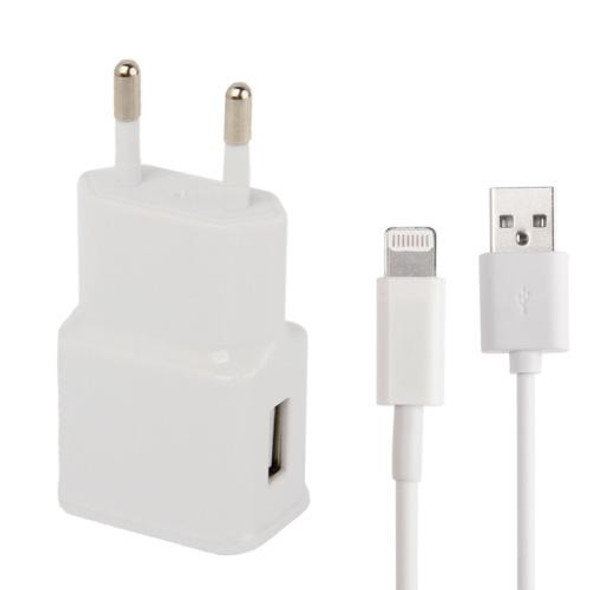 Charger Sync Cable + EU Plug Travel Charger, - iPad, iPhone, Galaxy, Huawei, Xiaomi, LG, HTC and Other Smart Phones, Rechargeable Devices(White)