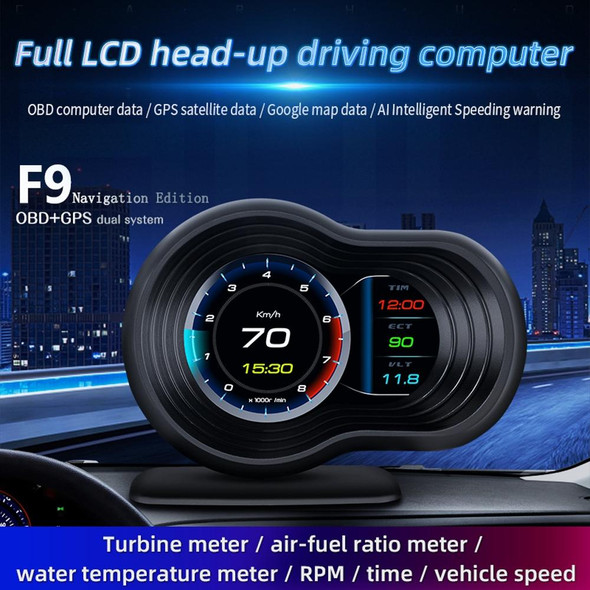 F9 OBD2 + GPS Mode Car HUD Head-up Display Speed / Water Temperature / Voltage Display