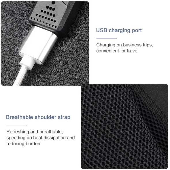 OUMANTU 9003 Business Laptop Bag Oxford Cloth Large Capacity Backpack with External USB Port(Light Grey)