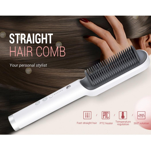 K-SKIN KD380 Hair Straightener Electric Straight Hair Curler Comb Brush PTC Heating Ceramic Straight Hair Brush, EU Plug(Black)