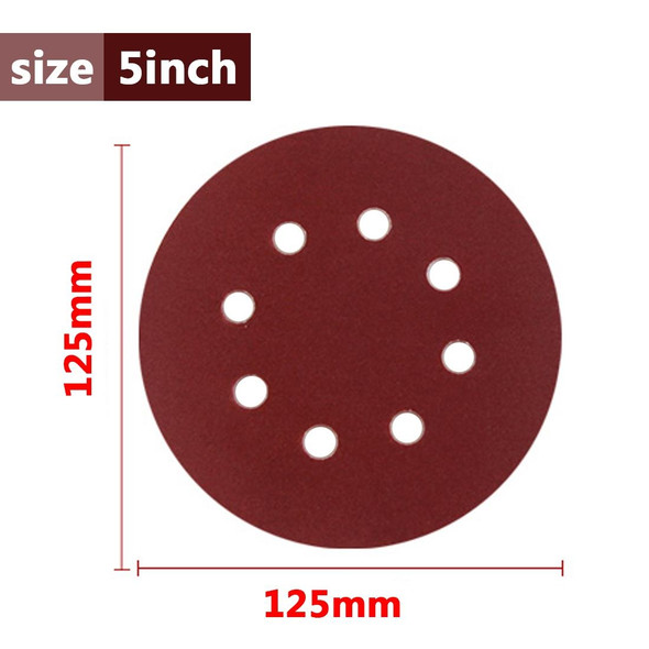 100 PCS 125MM Flocking Sandpaper 5 Inch 8 Hole Disc Sandpaper Self-adhesive Sandpaper, Grit:60 Mesh