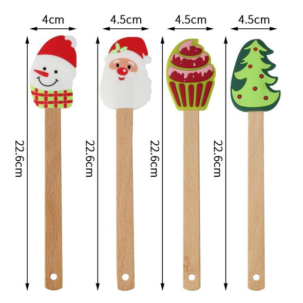 4 PCS Baking Christmas Silicone Scraper Mini Cream Cake Smear Wooden Handle Baking Tool(Santa Claus)