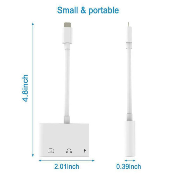 3 in 1 Multi-function 8 Pin + 3.5mm + USB 3.0 OTG to 8 Pin Male Fast Charging & Music Audio & Card Reading Adapter (White)