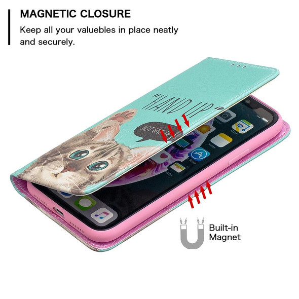 Colored Drawing Pattern Invisible Magnetic Horizontal Flip PU Leatherette Case with Holder & Card Slots & Wallet - iPhone XR(Cat)