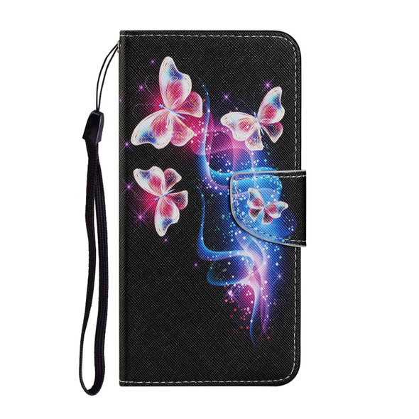 Coloured Drawing Pattern Horizontal Flip PU Leatherette Case with Holder & Card Slots & Wallet & Lanyard - iPhone 8 & 7(Three Fluorescent Butterflies)