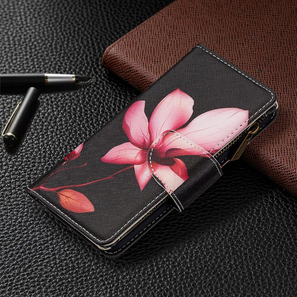iPhone XS / X Colored Drawing Pattern Zipper Horizontal Flip Leather Case with Holder & Card Slots & Wallet(Lotus)