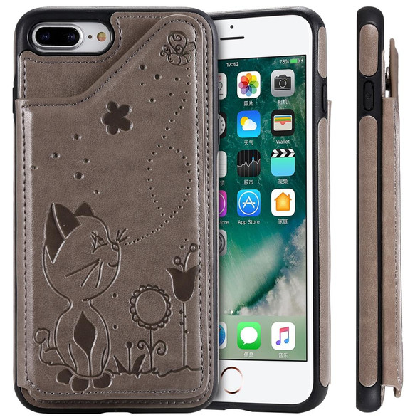 iPhone 8 Plus / 7 Plus Cat Bee Embossing Pattern Shockproof Protective Case with Card Slots & Photo Frame(Grey)
