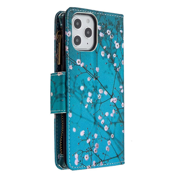 iPhone 12 Pro Max Colored Drawing Pattern Zipper Horizontal Flip Leather Case with Holder & Card Slots & Wallet(Plum Blossom)