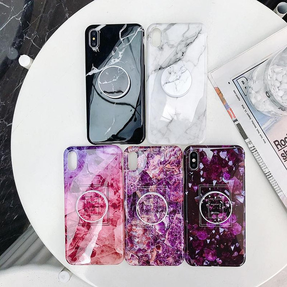 Glossy Marble Folding Bracket Anti-drop TPU Case for iPhone XR(Z32)