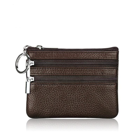 Genuine Leather Women Small Wallet Change Purses Zipper Card Holder Wallets(Dark Khaki)
