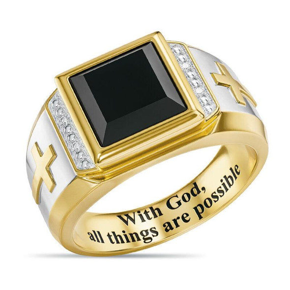 5 PCS 18K Gold Cross Ring Thorns Crown Diamond Ring - Men, Size: 9