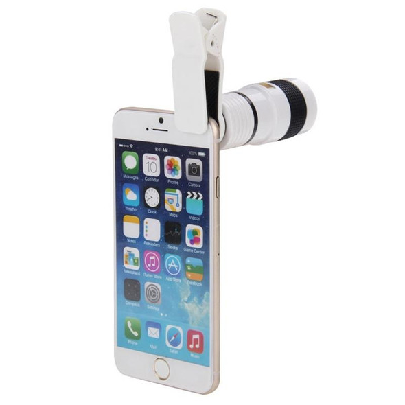 8X Zoom Telescope Telephoto Camera Lens with Clip(White)