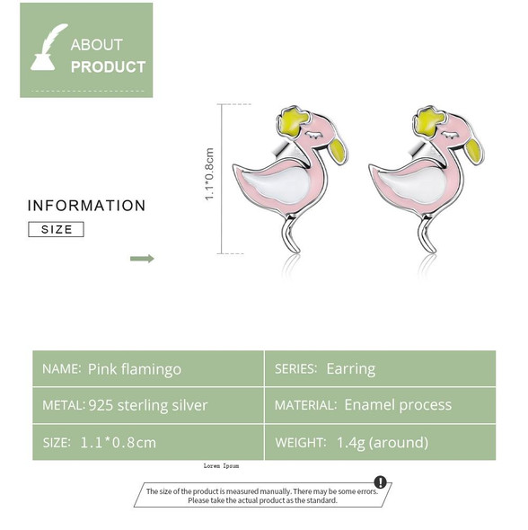 S925 Sterling Silver Fashion Pink Flamingo Ear Studs Women Earrings