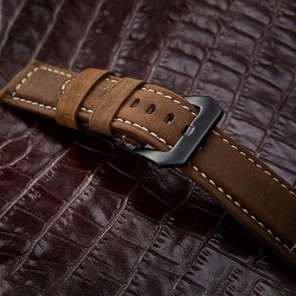 Crazy Horse Layer Frosted Black Buckle Watch Leatherette Watch Band, Size: 24mm (Light Brown)
