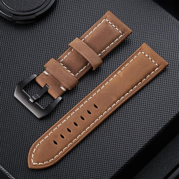 Crazy Horse Layer Frosted Black Buckle Watch Leatherette Watch Band, Size: 24mm (Light Brown)