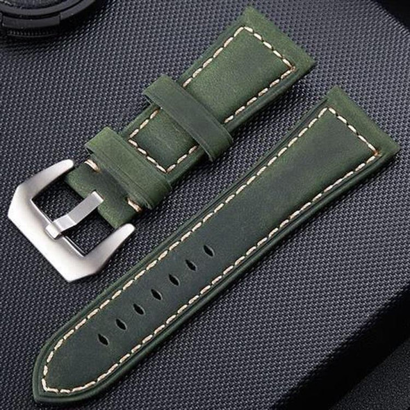 Crazy Horse Layer Frosted Silver Buckle Watch Leatherette Watch Band, Size: 24mm (Army Green)