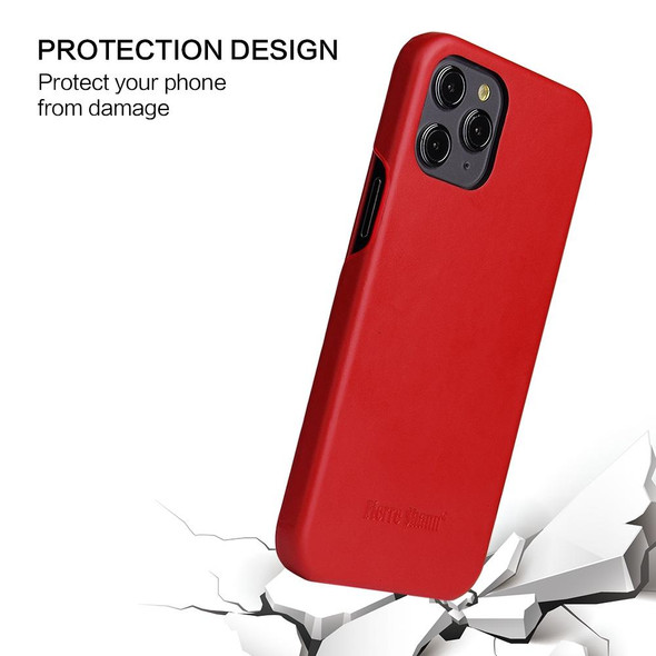 Fierre Shann Business Magnetic Horizontal Flip Genuine Leatherette Case - iPhone 12 / 12 Pro(Red)