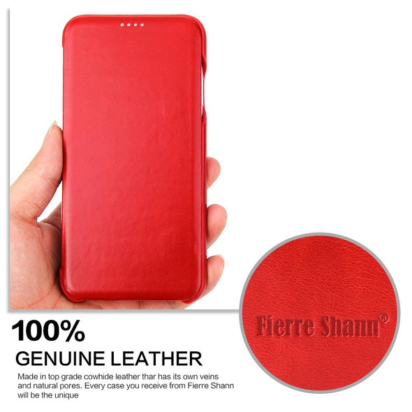 Fierre Shann Business Magnetic Horizontal Flip Genuine Leatherette Case - iPhone XS Max(Red)