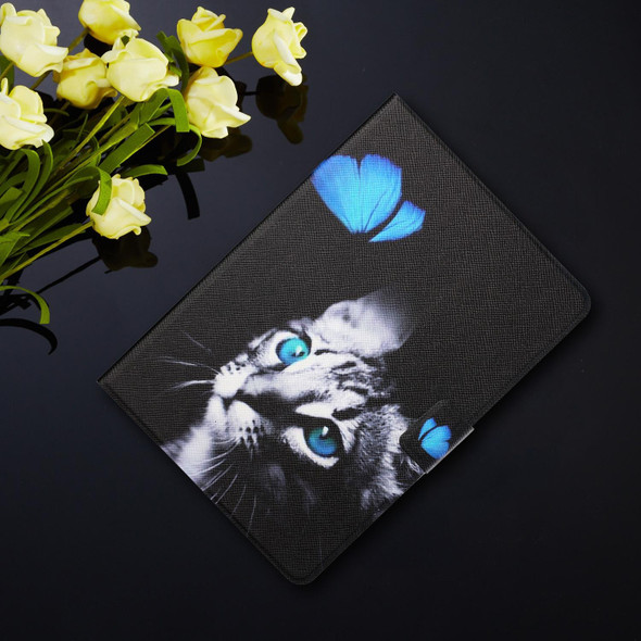 Colored Drawing Horizontal Flip Leatherette Tablet Case with Holder & Card Slots & Sleep / Wake-up Function - iPad Pro 11 inch (2020) / (2018) / iPad Air 4 10.9 inch (2020)(Butterfly Cat)